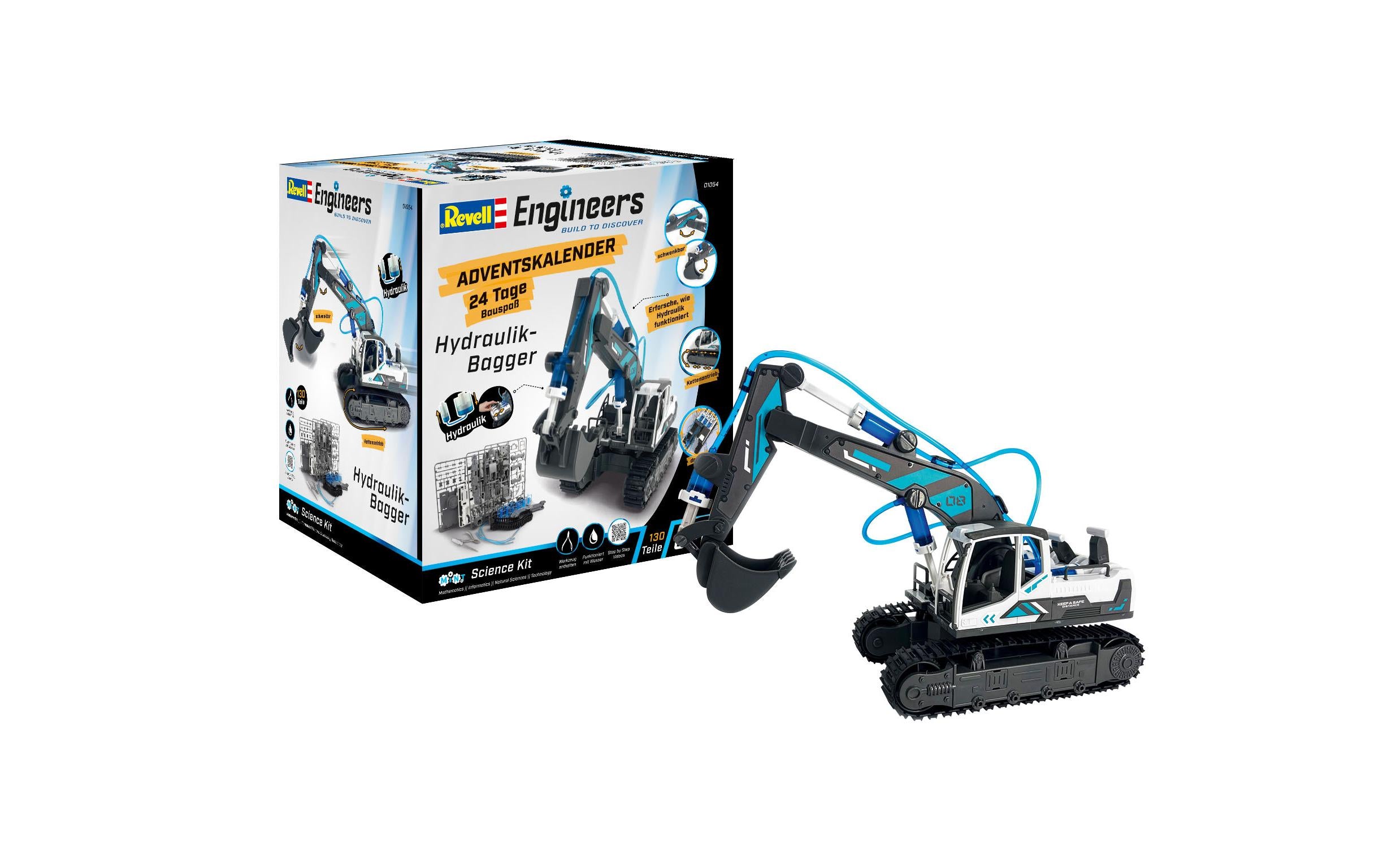 Revell control Revell Adventskalender Engineers Bagger – Modellbau, befüllt – 11,5 × 20 × 34 cm – ab 8 Jahren