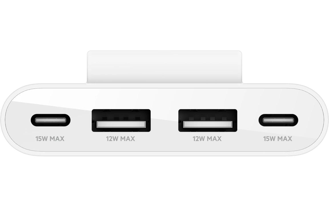 Belkin BUZ001bt2MWHB7 USB-Hub – USB-C, 2× USB-C, 2× USB-A, für iPad 9. Gen, iPad Pro 12,9", iPad mini 6. Gen