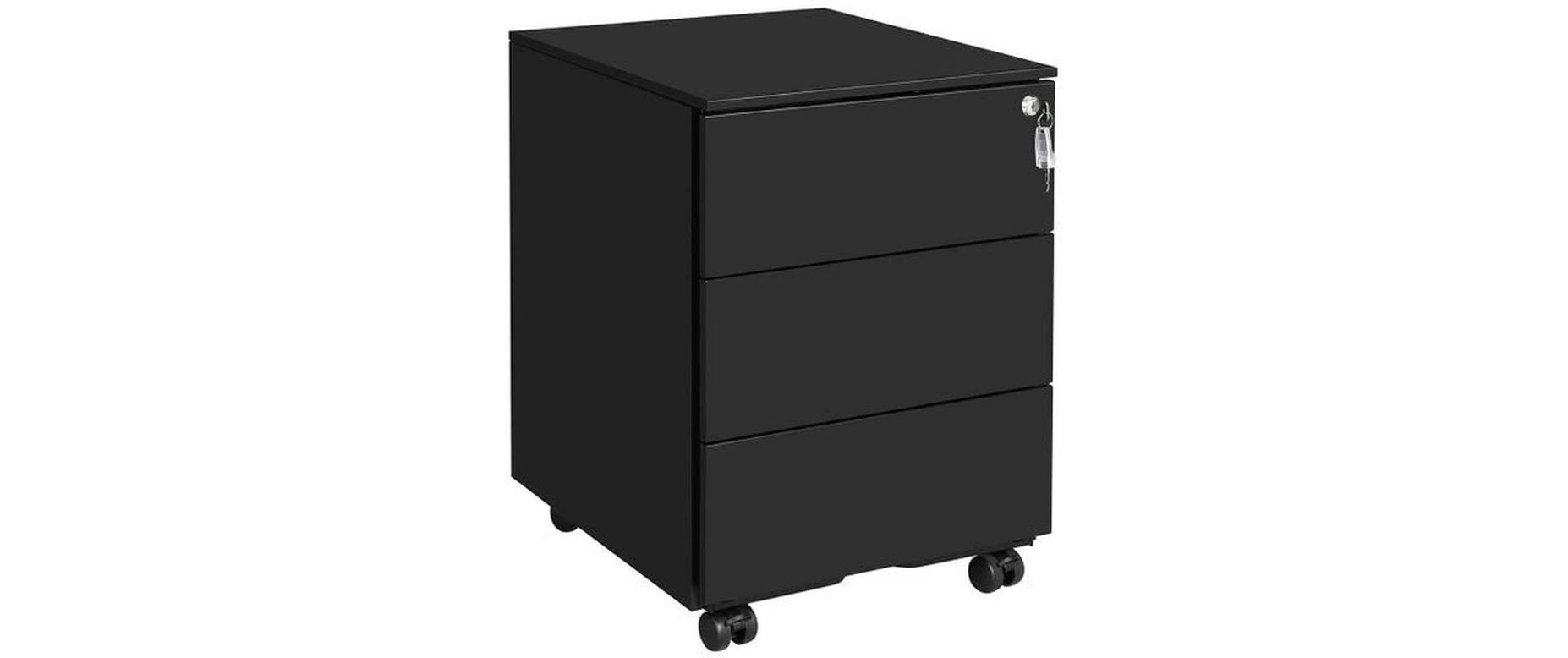 Songmics Rollcontainer – Stahl, schwarz, abschliessbar, 39 × 55 × 45 cm