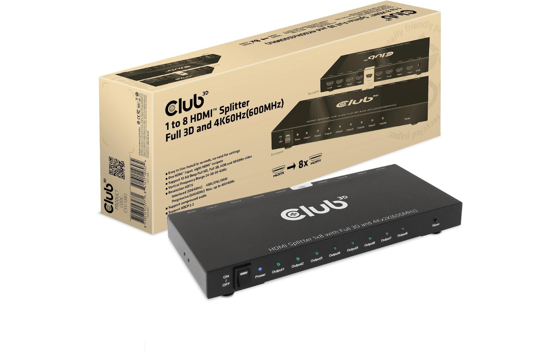 CLUB3D Club 3D – HDMI-Splitter 1×8, externes Netzteil, passiv