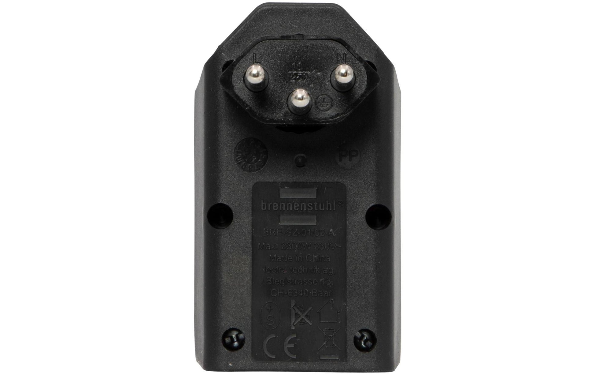 Brennenstuhl 2-fach drehbarer Abzweigstecker 300° – T12 zu T13, 230 V, 10 A – Schwarz