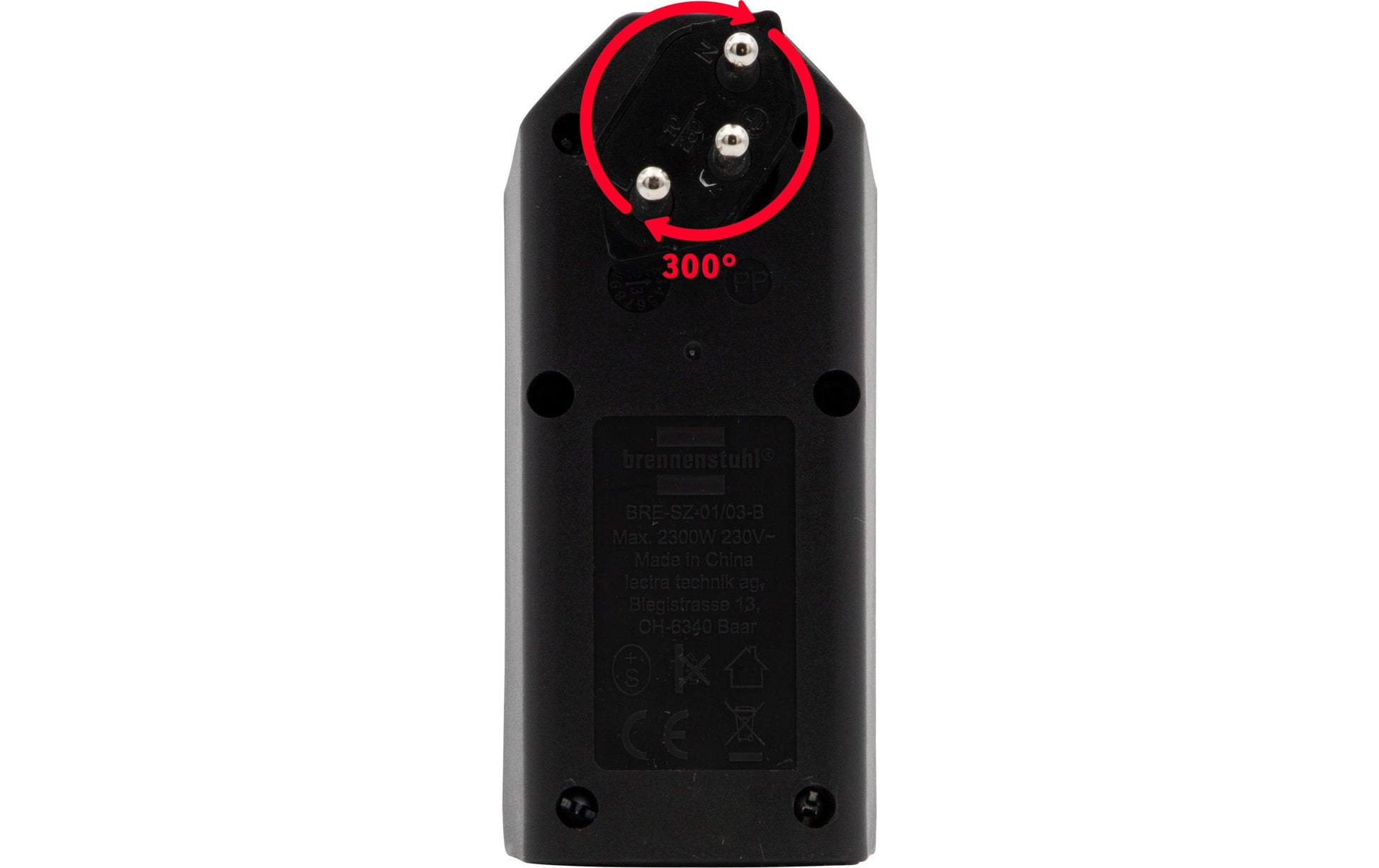 Brennenstuhl Steckdosenleiste, 3×T13, ohne Schalter, Eingang T12, drehbar 300° – schwarz