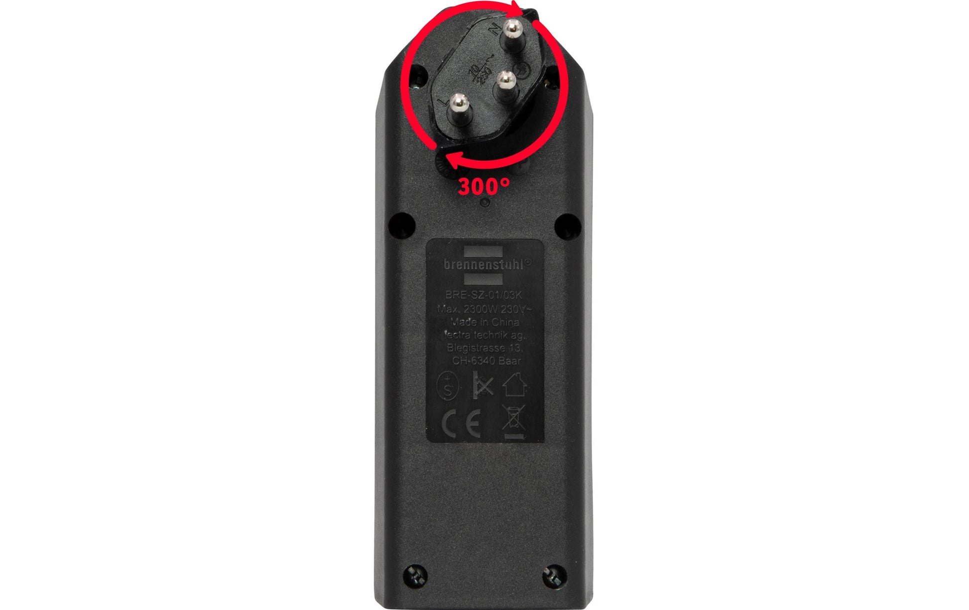 Brennenstuhl 3-fach drehbarer Abzweigstecker 300° – 230 V, 10 A, 3× T13 Buchsen, T12 Stecker – 130 × 50 × 80 mm