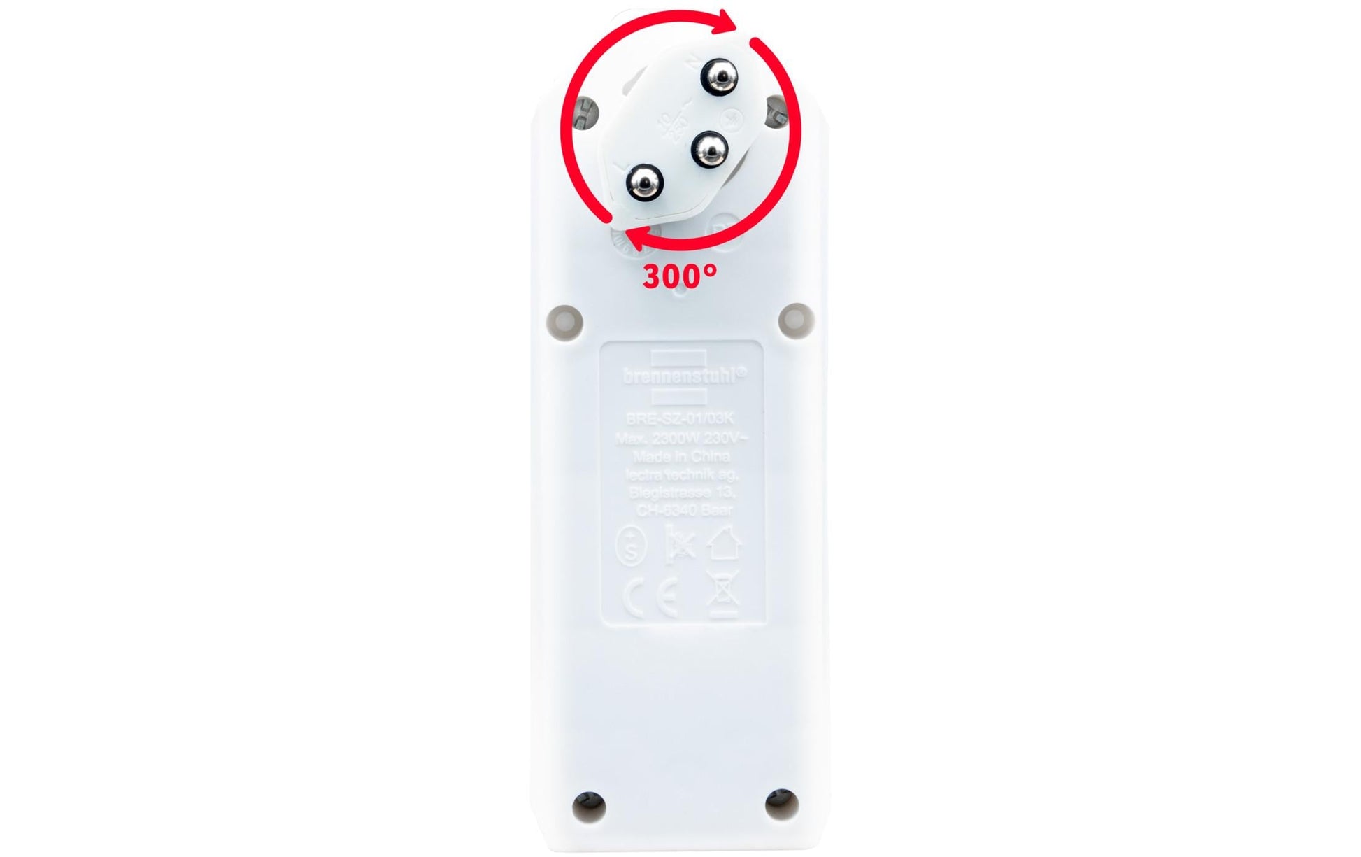 Brennenstuhl Abzweigstecker T12 zu 3× T13 – 230 V, 10 A, 300° drehbar, mit Schalter – Weiss