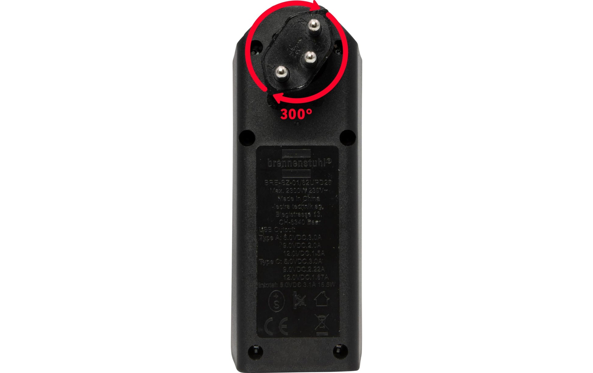 Brennenstuhl cleverLINE Steckdosenleiste, 2×T13 Steckdosen, 2×USB (1×A + 1×C), T12 Eingang, 300° drehbar – schwarz