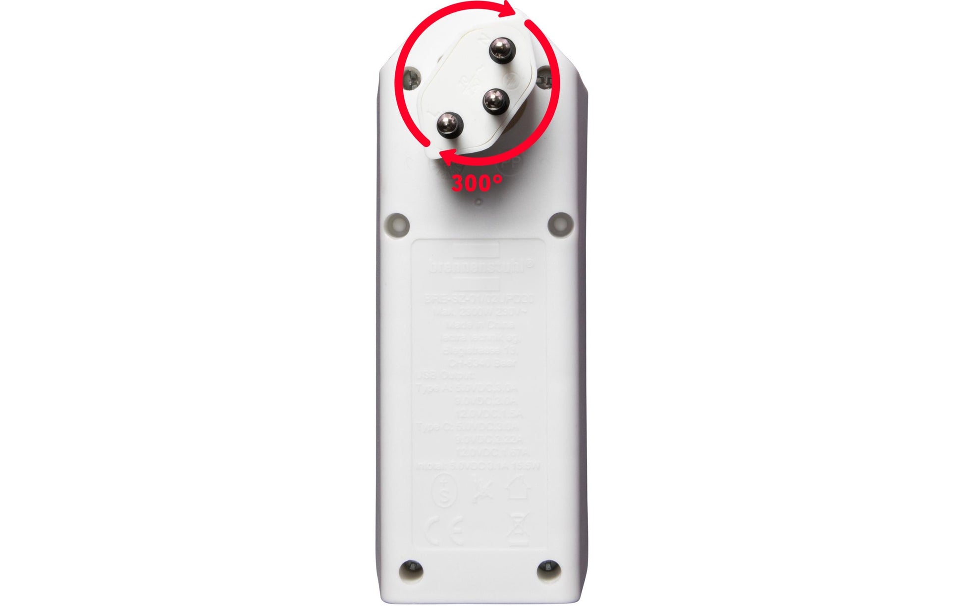 Brennenstuhl cleverLINE Abzweigstecker, 2×T13, 1×USB-A + 1×USB-C, drehbar 300°, Eingang T12 – weiss