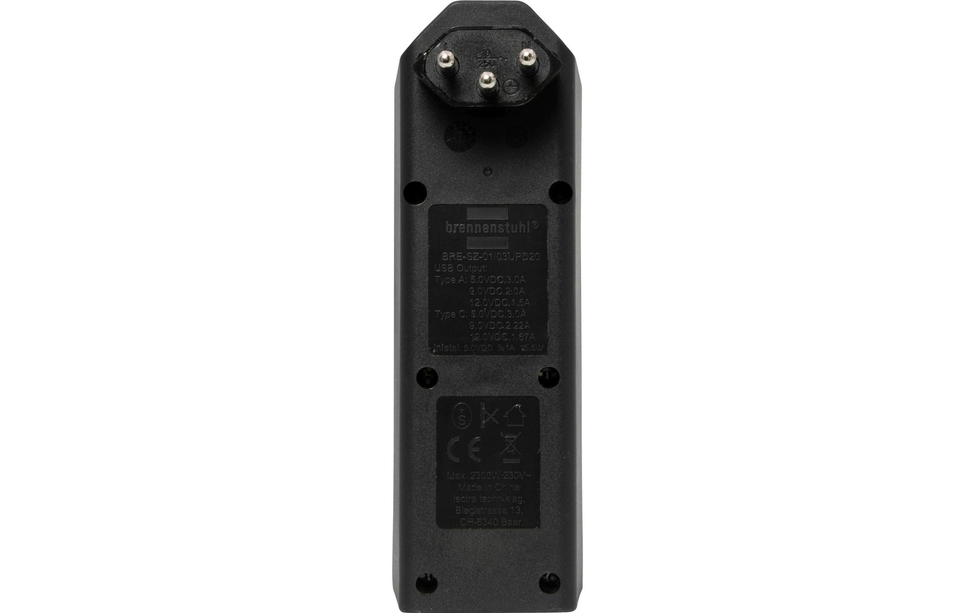 Brennenstuhl cleverLINE Steckdosenleiste, 3×T13, 1×USB-A + 1×USB-C, ohne Schalter, Eingang T12 – schwarz