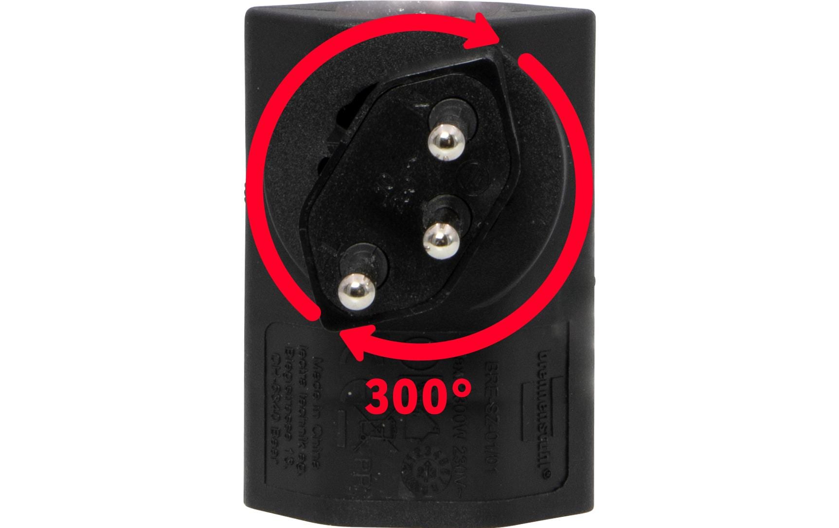 Brennenstuhl Winkeladapter T12 zu T13 – Flachstecker, 230 V, 10 A, drehbar 300° – Schwarz