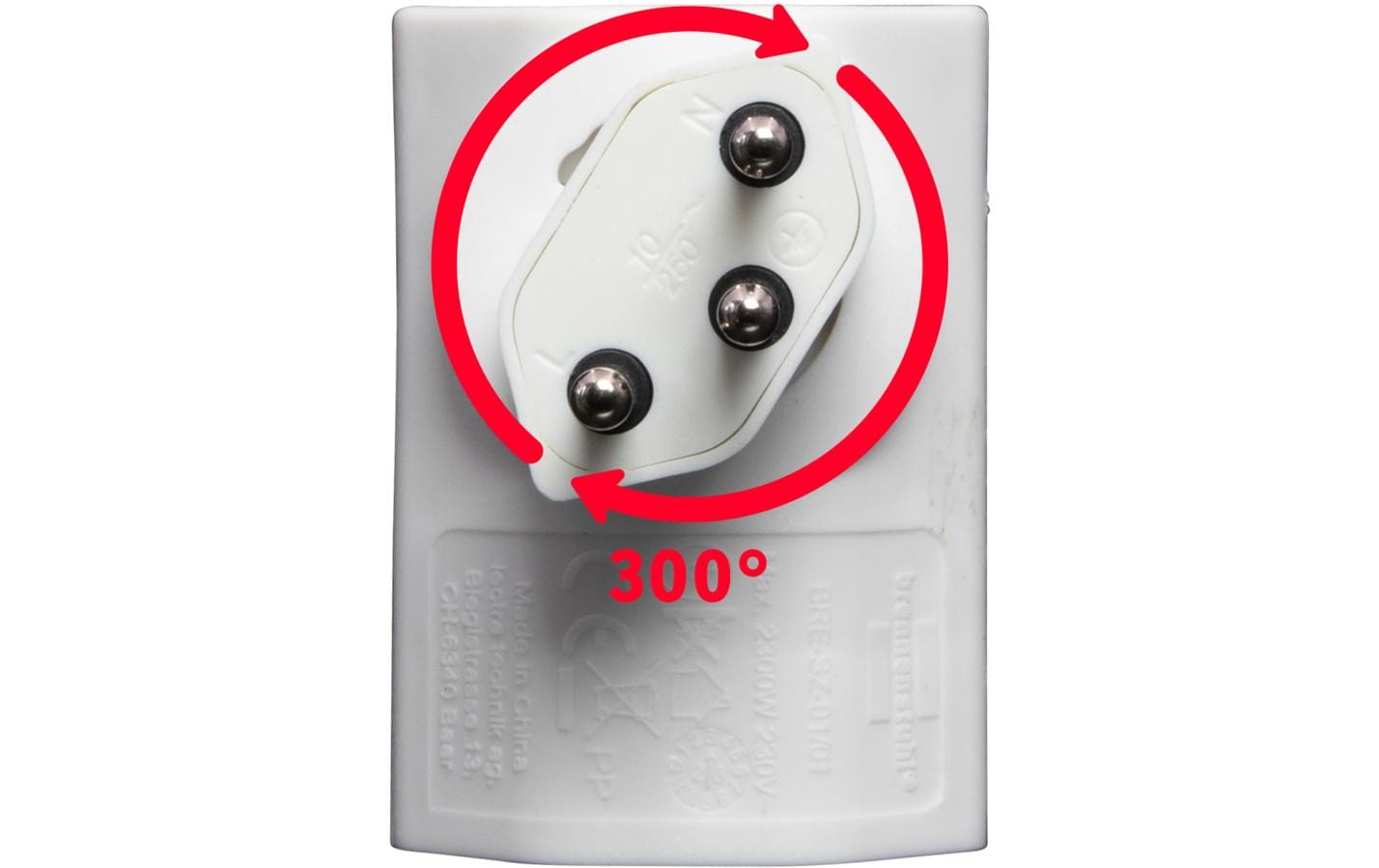 Brennenstuhl Winkeladapter T12 zu T13 – 230 V, 10 A, drehbar 300° – Weiss, für CH