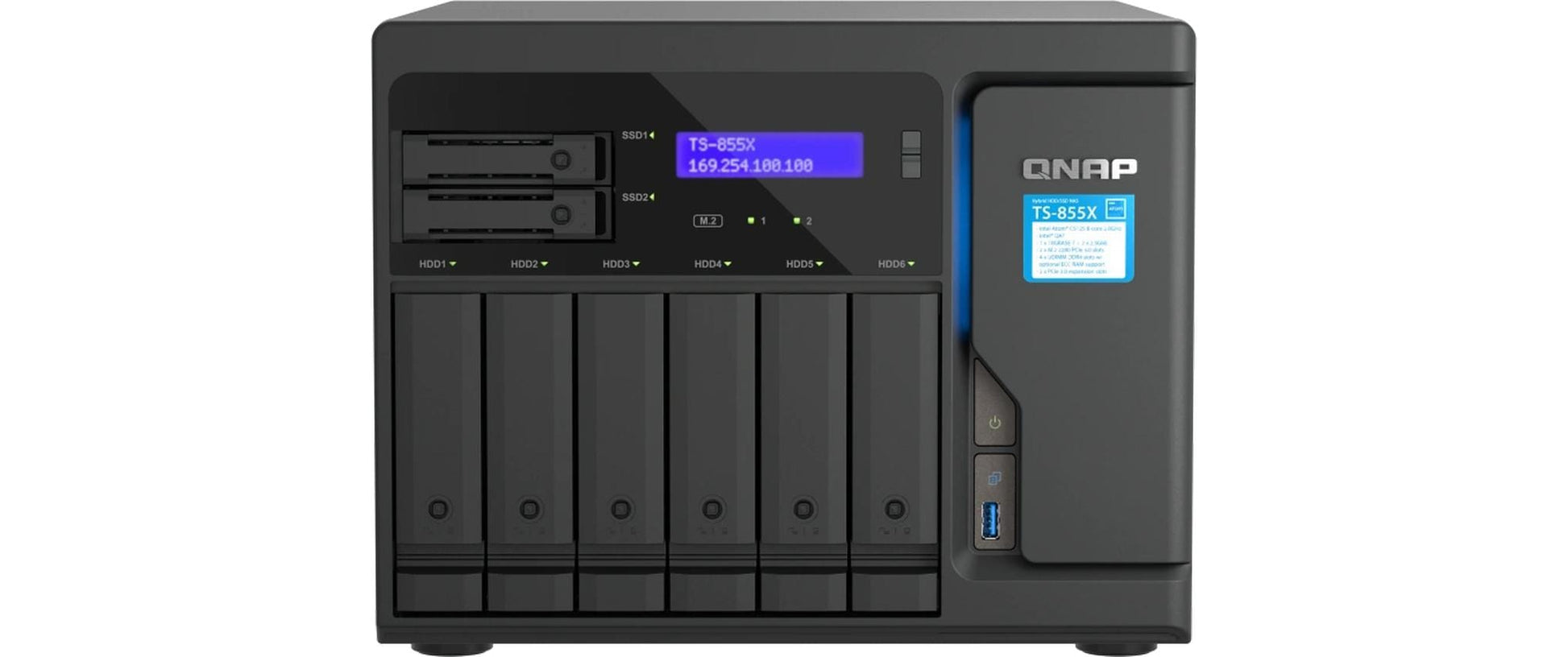 QNAP TS-855X-8G Allgemeines Speichergerät – SATA 6 Gbit/s, 6×3,5"/2,5" + 2×2,5" Einschübe