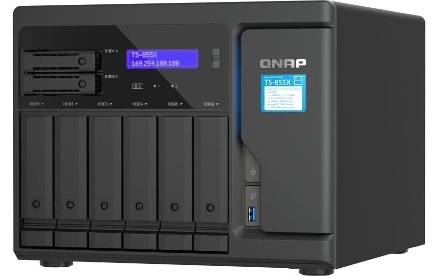 QNAP TS-855X-8G Allgemeines Speichergerät – SATA 6 Gbit/s, 6×3,5"/2,5" + 2×2,5" Einschübe