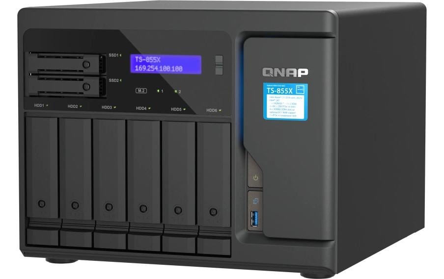 QNAP TS-855X-8G Allgemeines Speichergerät – SATA 6 Gbit/s, 6×3,5"/2,5" + 2×2,5" Einschübe