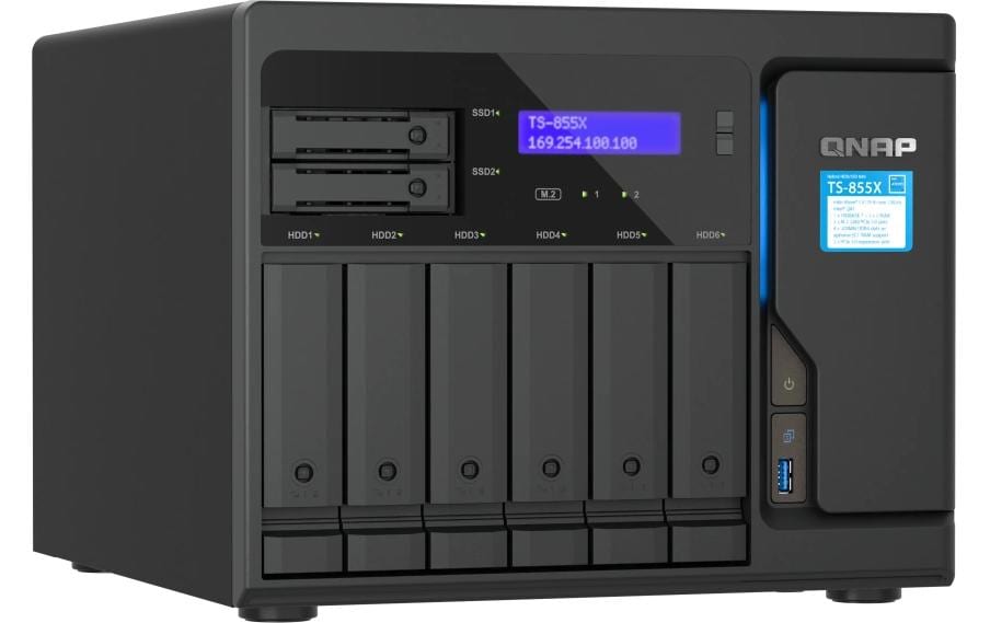 QNAP TS-855X-8G Allgemeines Speichergerät – SATA 6 Gbit/s, 6×3,5"/2,5" + 2×2,5" Einschübe