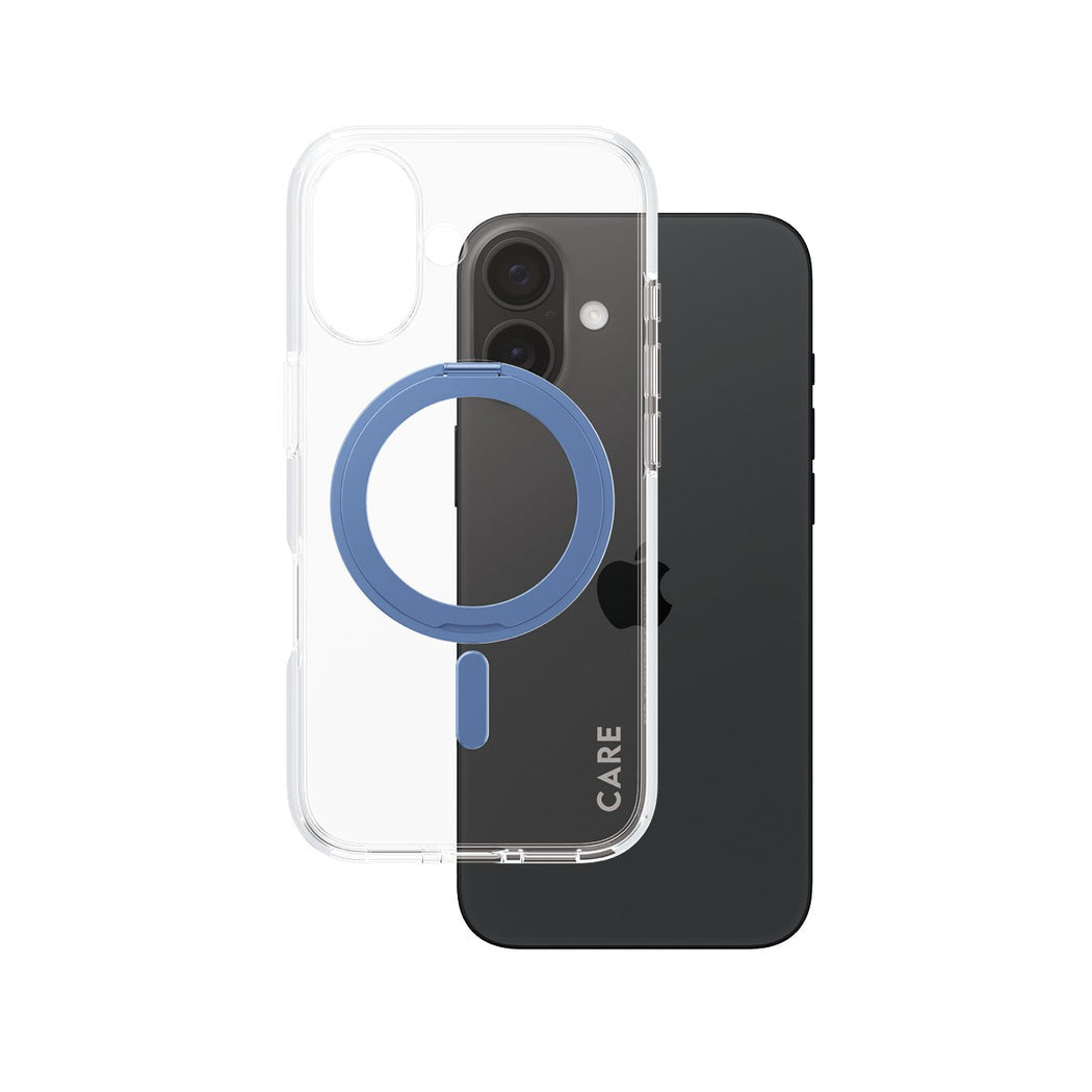 PanzerGlass CARE – Backcover – für Apple iPhone 16 – transparent/blau – MagSafe-kompatibel, mit Ständer