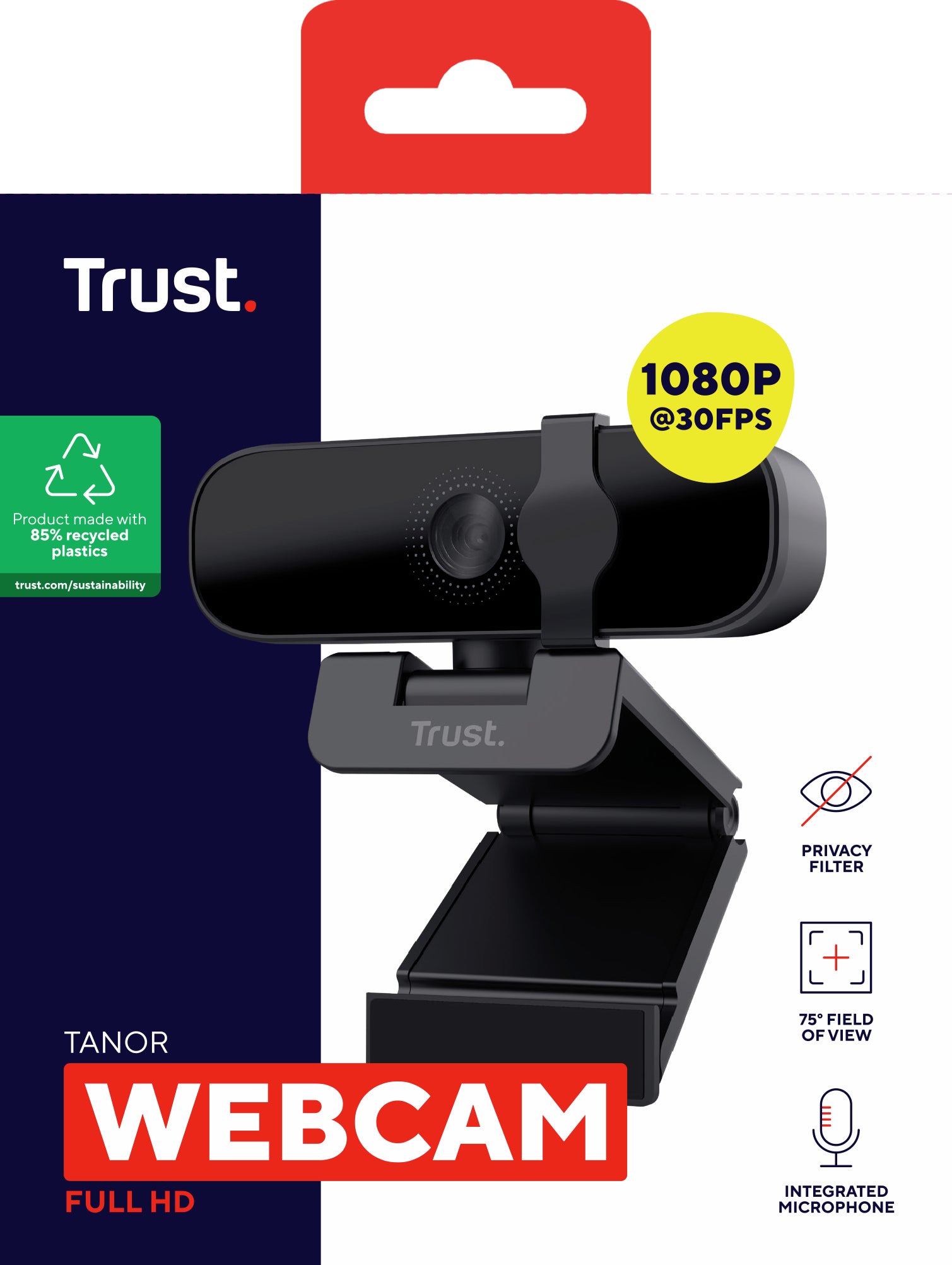 Trust Tanor Full HD Webcam – Full HD 1080p, Plug & Play