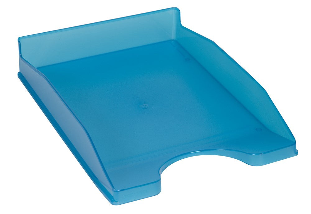 Q-CONNECT Briefkorb – mit Griffausschnitt, mit Beschriftungsfeld, glänzend, blau, B 255 × H 60 × T 345 mm