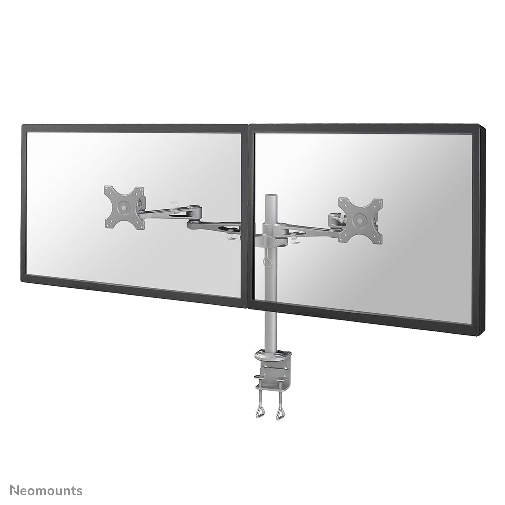 Neomounts FPMA-D935D – Tischhalterung, Dual, Tischklemme, bis 27", VESA 75 × 75 mm, 12 kg, neigbar, silber