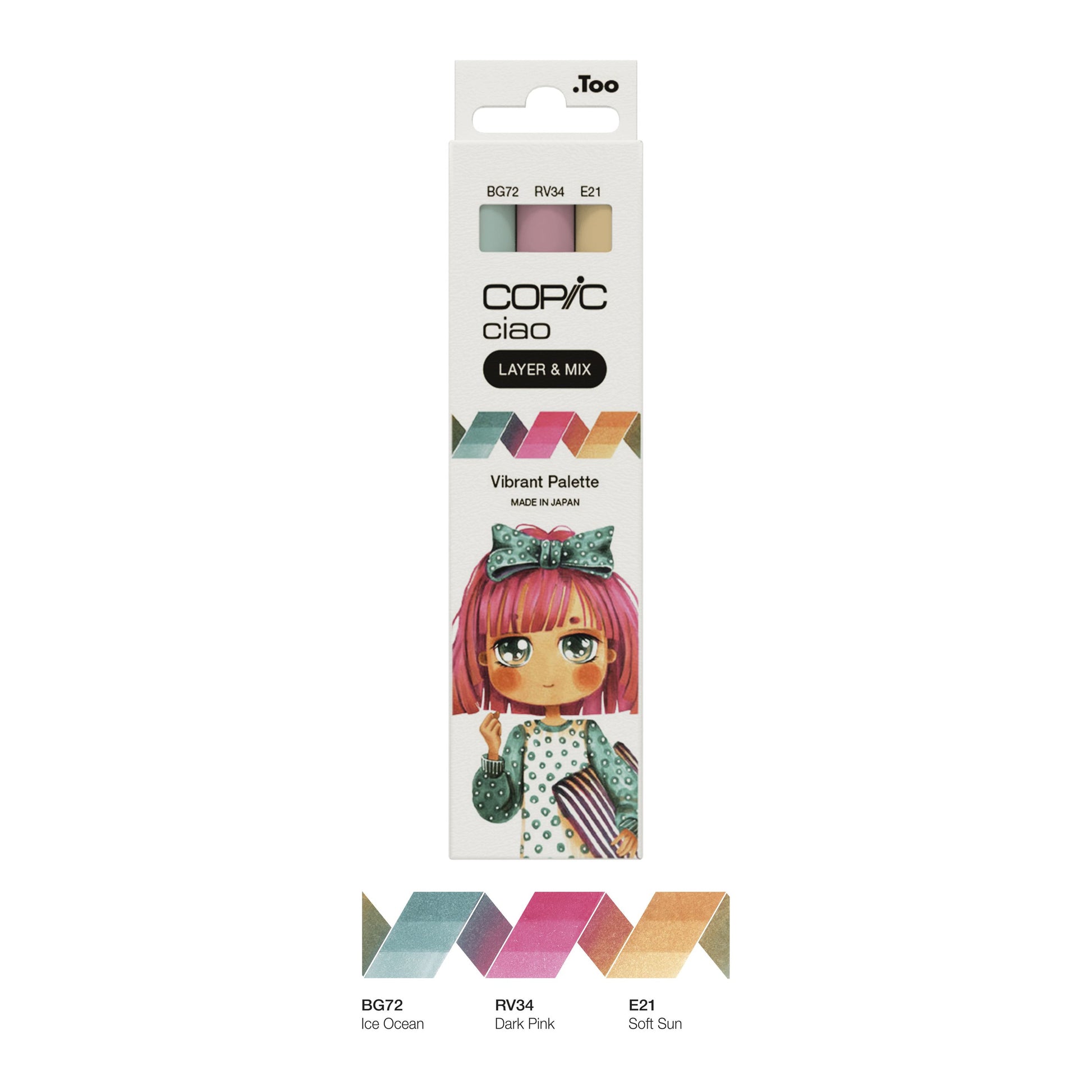 Copic Ciao Pinselstift, Doppelspitze, Vibrant Palette – Kombi (Pinsel + Keilspitze), alkoholbasiert, 3er Set