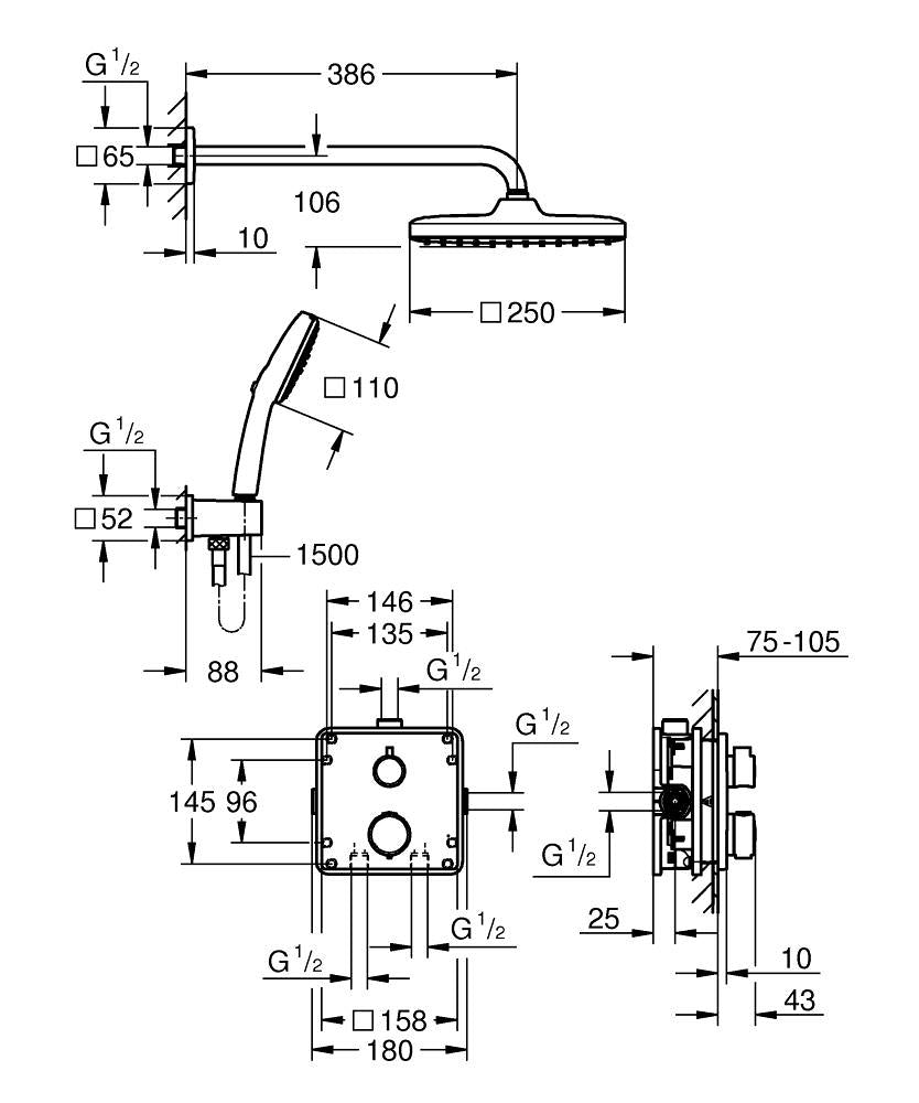 GROHE Badebatterie (Unterputz) Vitalio – Thermostat, Kunststoff, Chrom