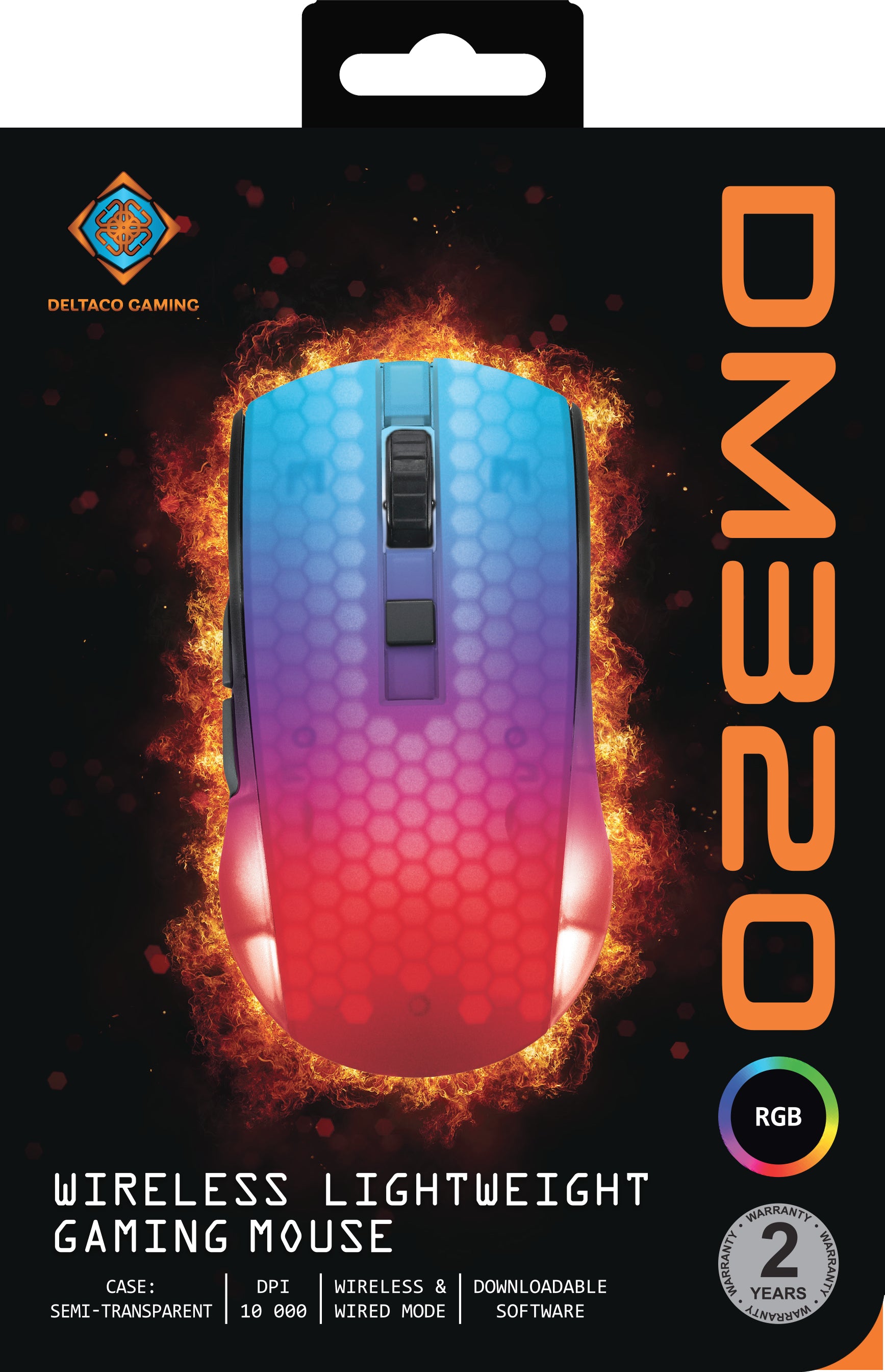 Deltaco Gaming DM320 – Gaming-Maus – Kabellos (2,4 GHz), 10000 DPI, RGB-Beleuchtung, rechts, Schwarz