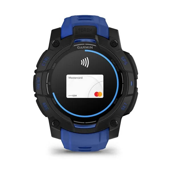 Garmin Instinct 3 45 mm GPS – Aluminium Schwarz, Sportarmband, Schwarz/Bolt Blau, 100 m, für iPhone