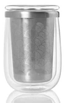 AdHoc Tee-Set Fusion Glass – 400 ml, Ø 7 cm, H 13,5 cm, Glas/Edelstahl, doppelwandig, mit Teefilter