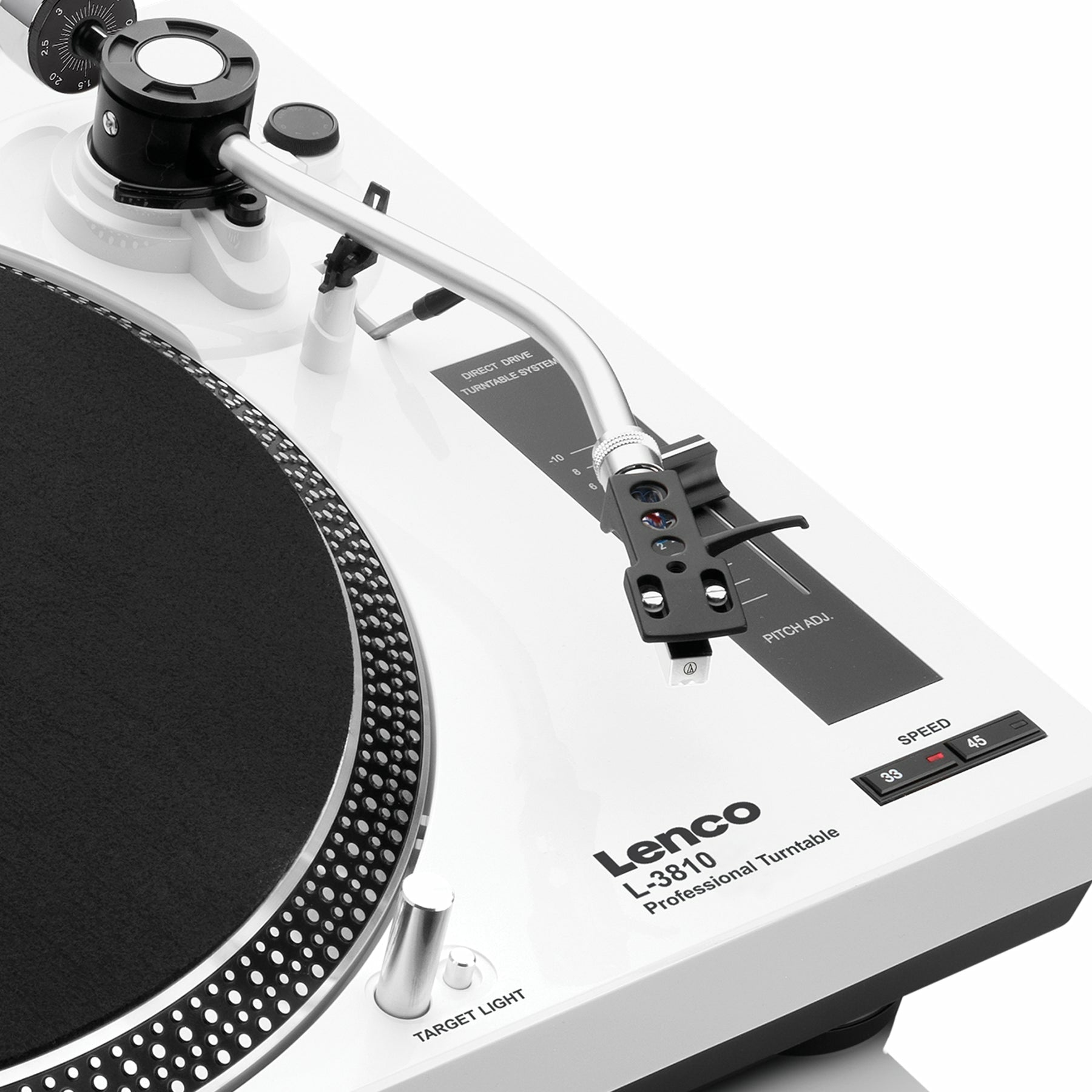 Lenco L-3810 – Plattenspieler (Direktantrieb, manuell), Phono-Vorverstärker, 33⅓/45 U/min – Weiss