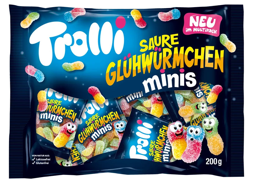 Trolli Saure Glühwürmchen Minis Gummibonbons – Fruchtmix, glutenfrei – 200 g