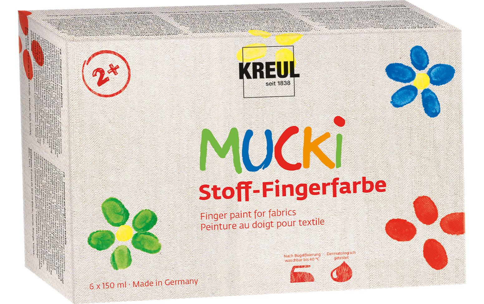 KREUL Fingerfarben – 6 Farben – 6×150 ml (900 ml) – Auswaschbar – Für Baumwollgewebe