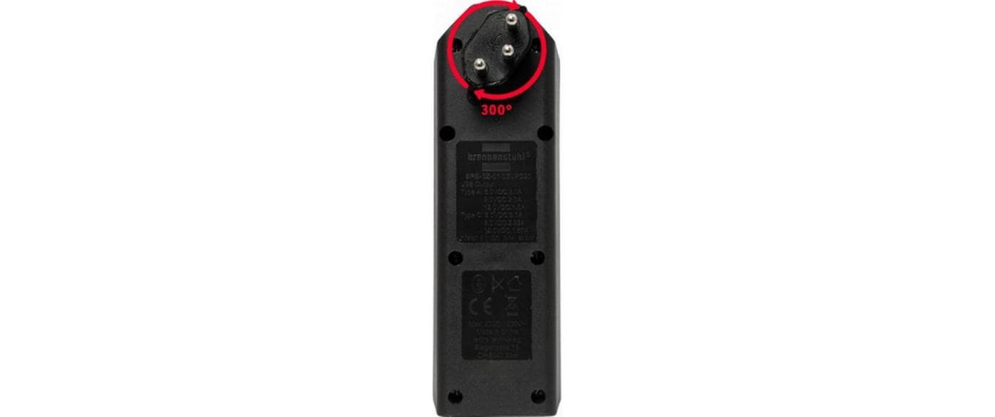 Brennenstuhl cleverLINE Steckdosenleiste, 3×T13, 1×USB-A + 1×USB-C, ohne Schalter, Eingang T12 – schwarz
