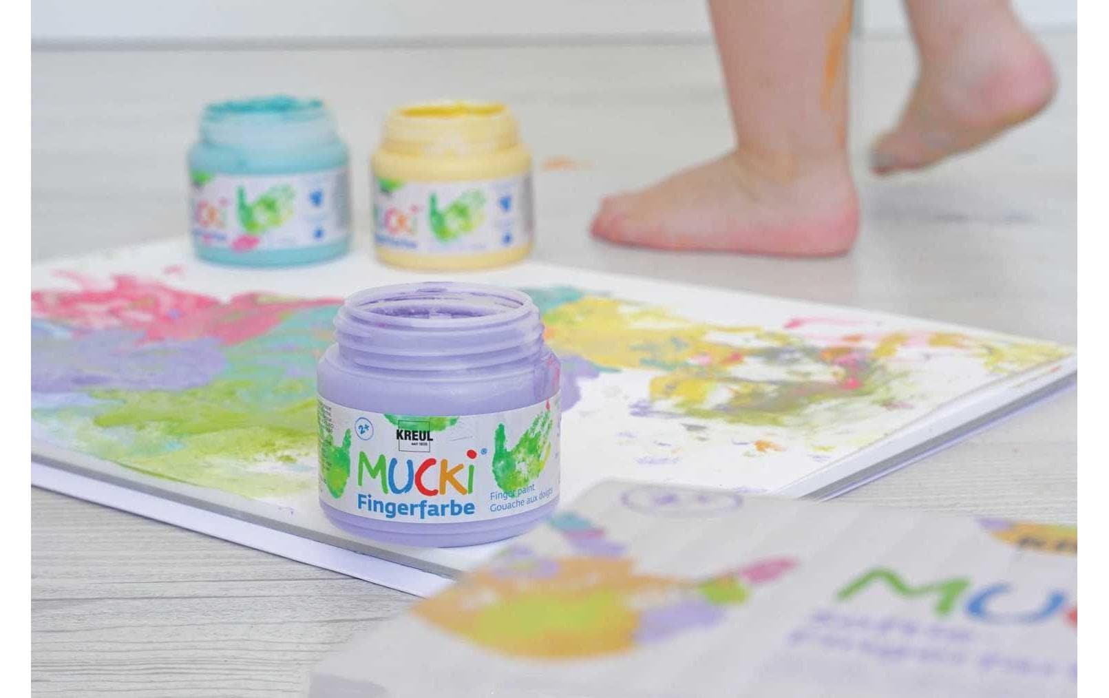 KREUL Softie MUCKI Fingerfarbe – 6 Farben – 6×150 ml (900 ml) – für Papier, Glas, Holz