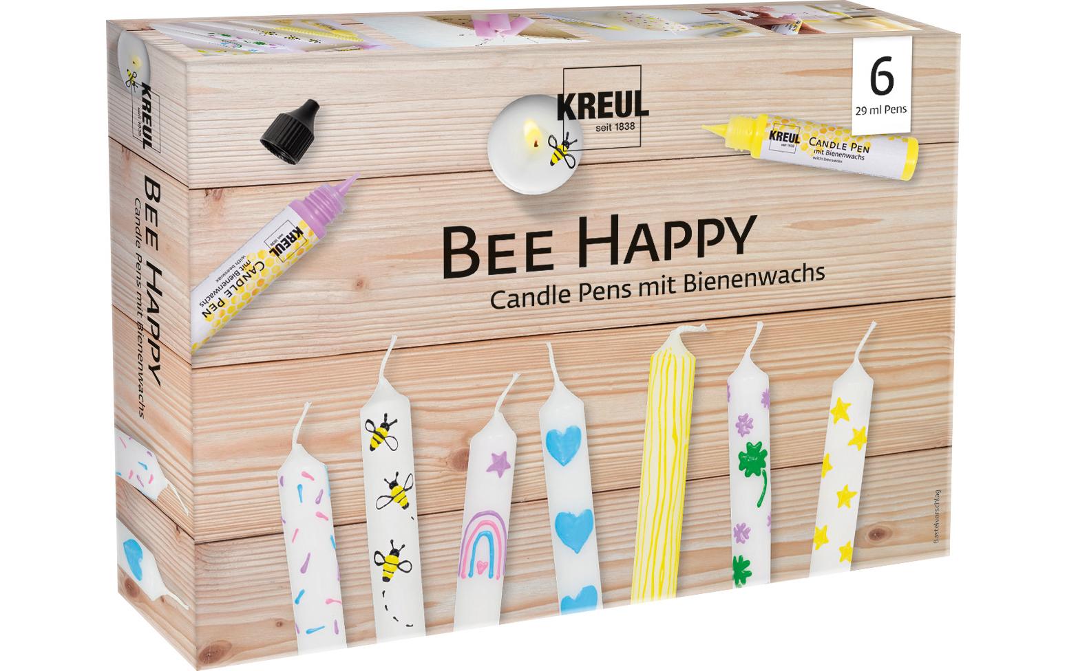 Kreul Candle Pen Bee Happy Kerzenmalfarbe – Mehrfarbig – 6 Farben, 6×29 ml (174 ml) – für Wachs