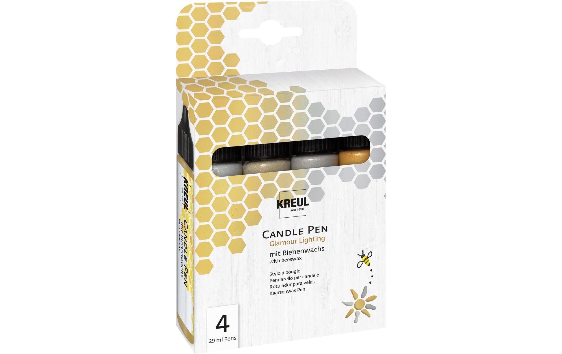 KREUL Candle Pen Kerzenmalfarbe – Gold, Silber – 4 Farben, 4×29 ml (116 ml) – für Kerzen