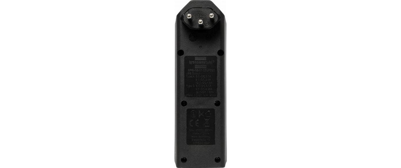 Brennenstuhl cleverLINE Steckdosenleiste, 3×T13, 1×USB-A + 1×USB-C, ohne Schalter, Eingang T12 – schwarz