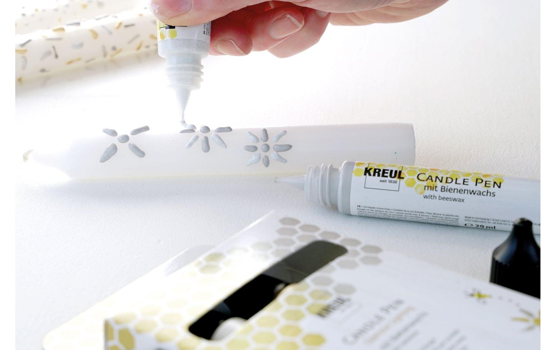 KREUL Candle Pen Kerzenmalfarbe – Gold, Silber – 4 Farben, 4×29 ml (116 ml) – für Kerzen