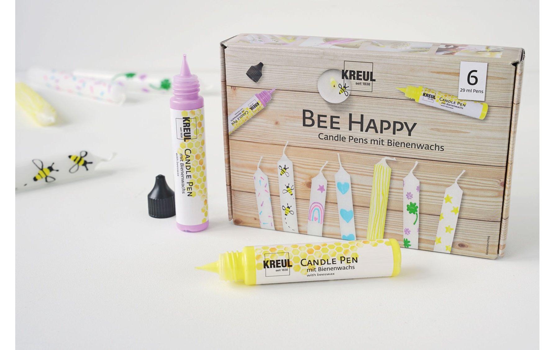 Kreul Candle Pen Bee Happy Kerzenmalfarbe – Mehrfarbig – 6 Farben, 6×29 ml (174 ml) – für Wachs