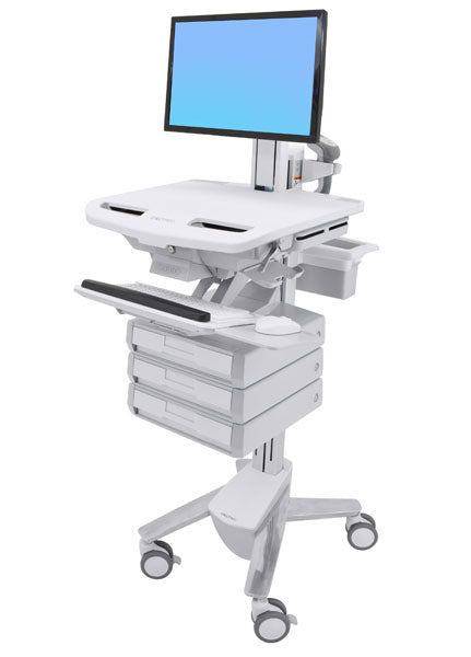 Ergotron StyleView – Computerwagen mit LCD-Pivot, 3 Schubladen, bis 24", VESA 75×75/100×100, Grau/Weiss