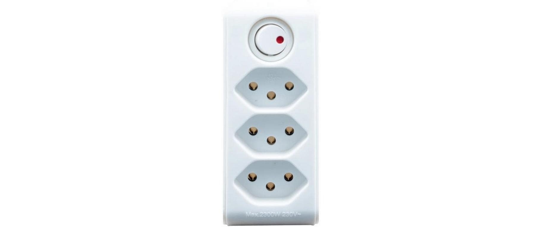 Brennenstuhl Abzweigstecker T12 zu 3× T13 – 230 V, 10 A, 300° drehbar, mit Schalter – Weiss