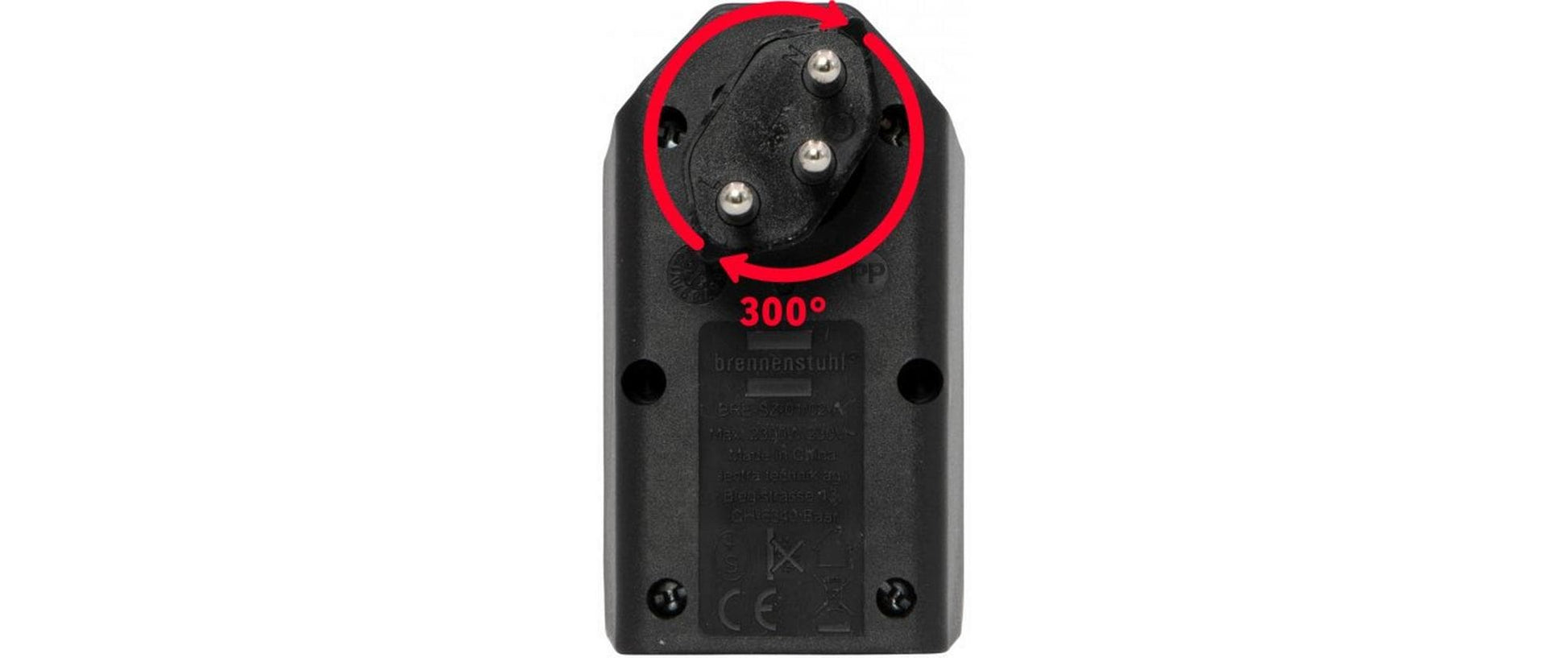 Brennenstuhl 2-fach drehbarer Abzweigstecker 300° – T12 zu T13, 230 V, 10 A – Schwarz