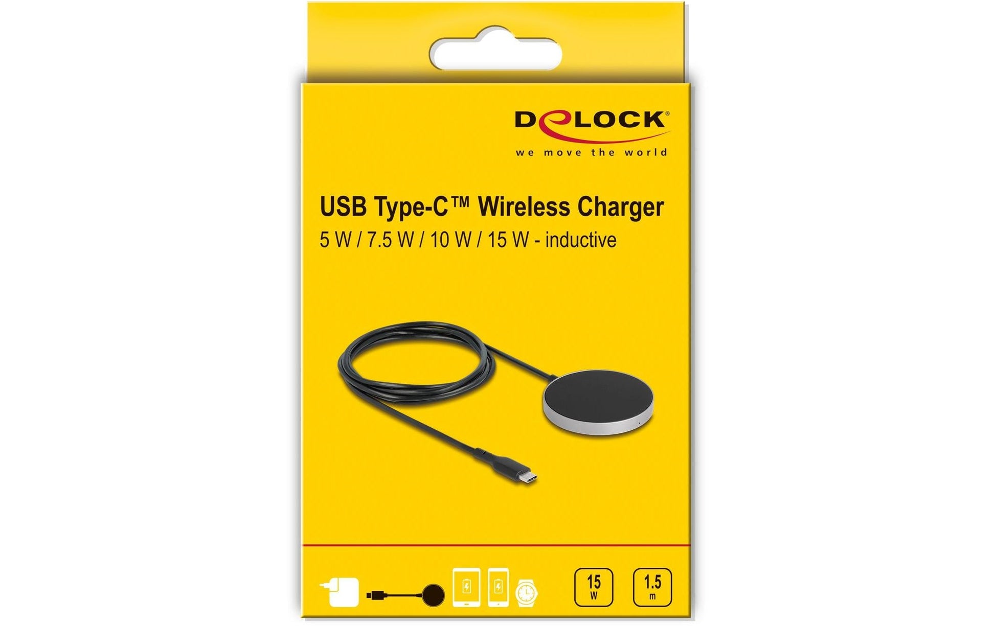 DeLOCK Kabelloses Ladepad 15 W – Qi, Schnellladung – für Smartphone, Smartwatch – Schwarz