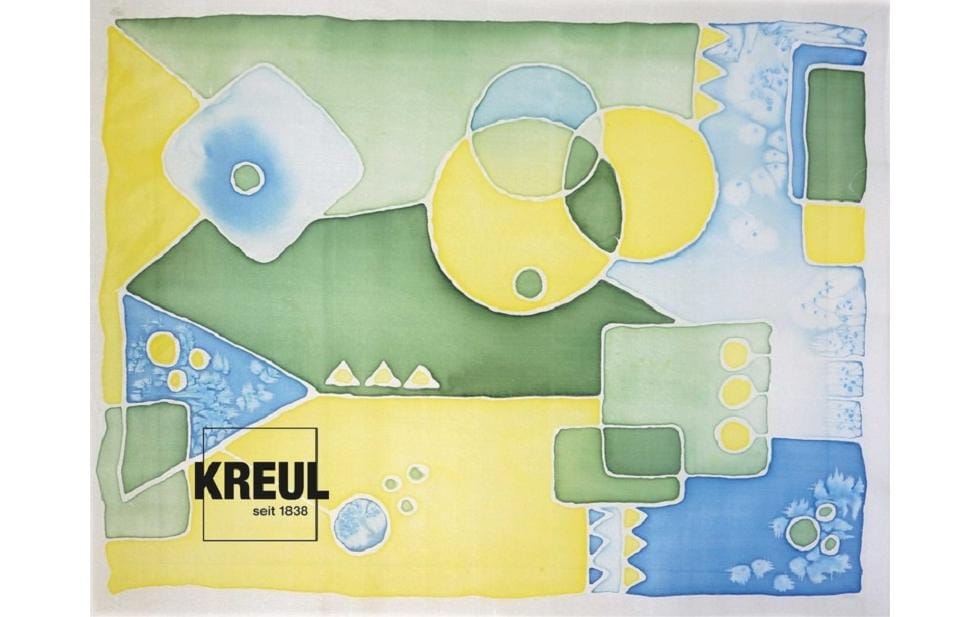 KREUL JAVANA Seidenmalkasten Textilfarbe – 5 Farben (5×20 ml), Kontur Gold 20 ml – 2 Seidenzuschnitte