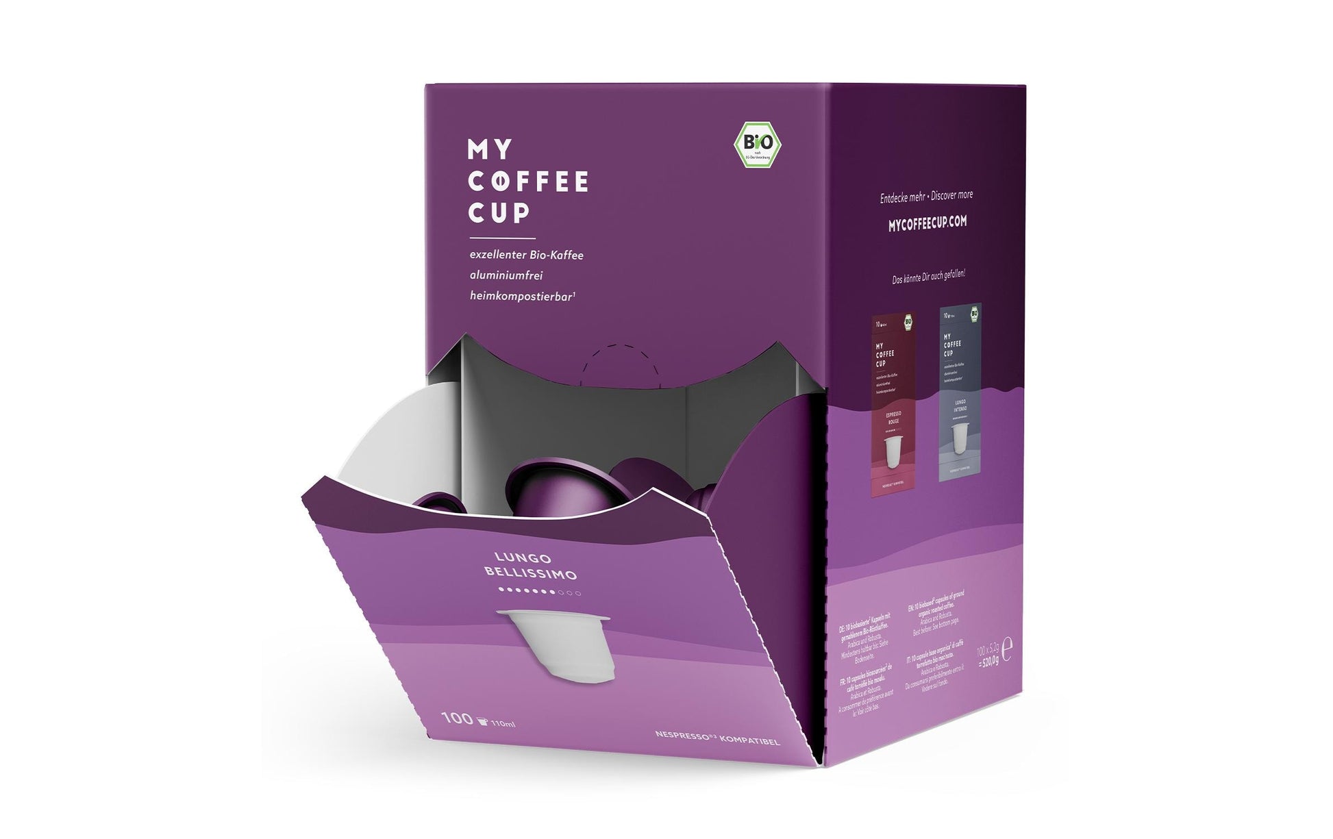 My Coffee Cup Lungo Bellissimo – Kapseln für Nespresso – Bio, Intensität 7, 100 Kapseln