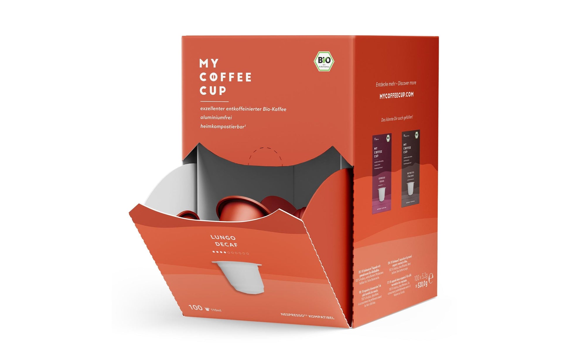 My Coffee Cup Kapseln für Nespresso – Café Crème, entkoffeiniert, Bio, Intensität 4, 100 Kapseln