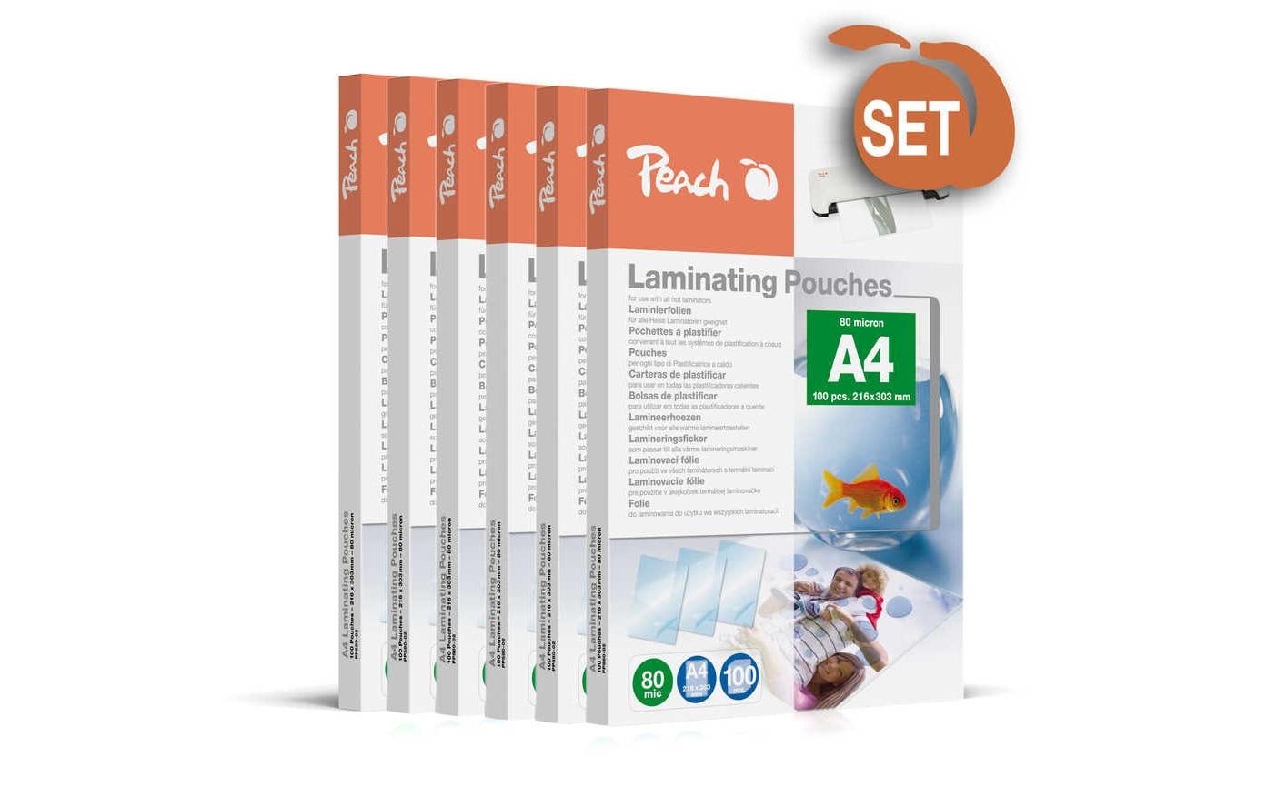 Peach Laminierfolien A4, glänzend – 80 µm, 600 Stk.
