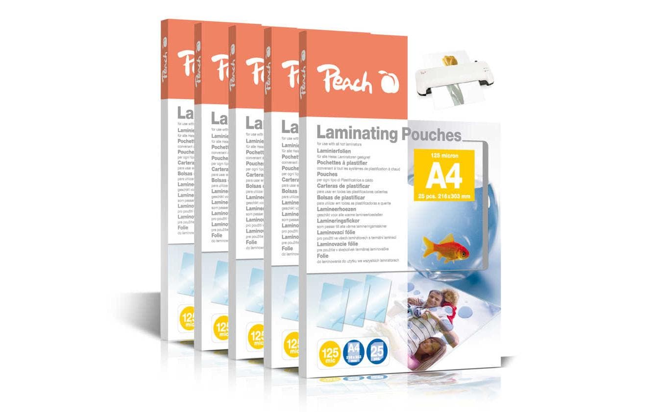Peach Laminierfolien A4, glänzend – 125 µm, 216 × 303 mm, 600 Stk.