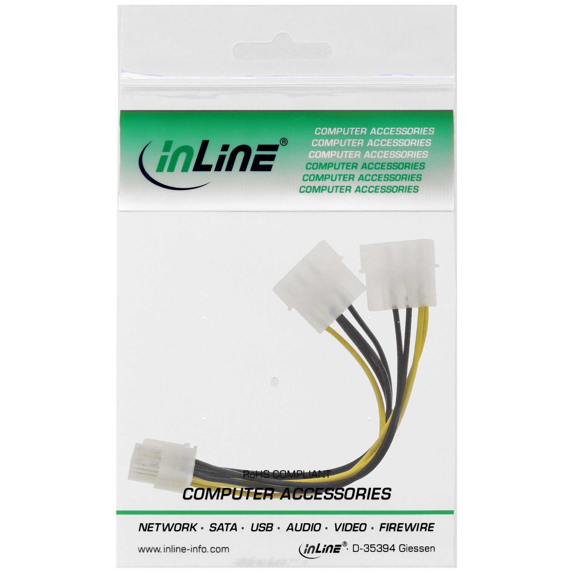 InLine Adapter 2× Molex (4-polig) zu PCI‑E (8-polig) – 0,15 m