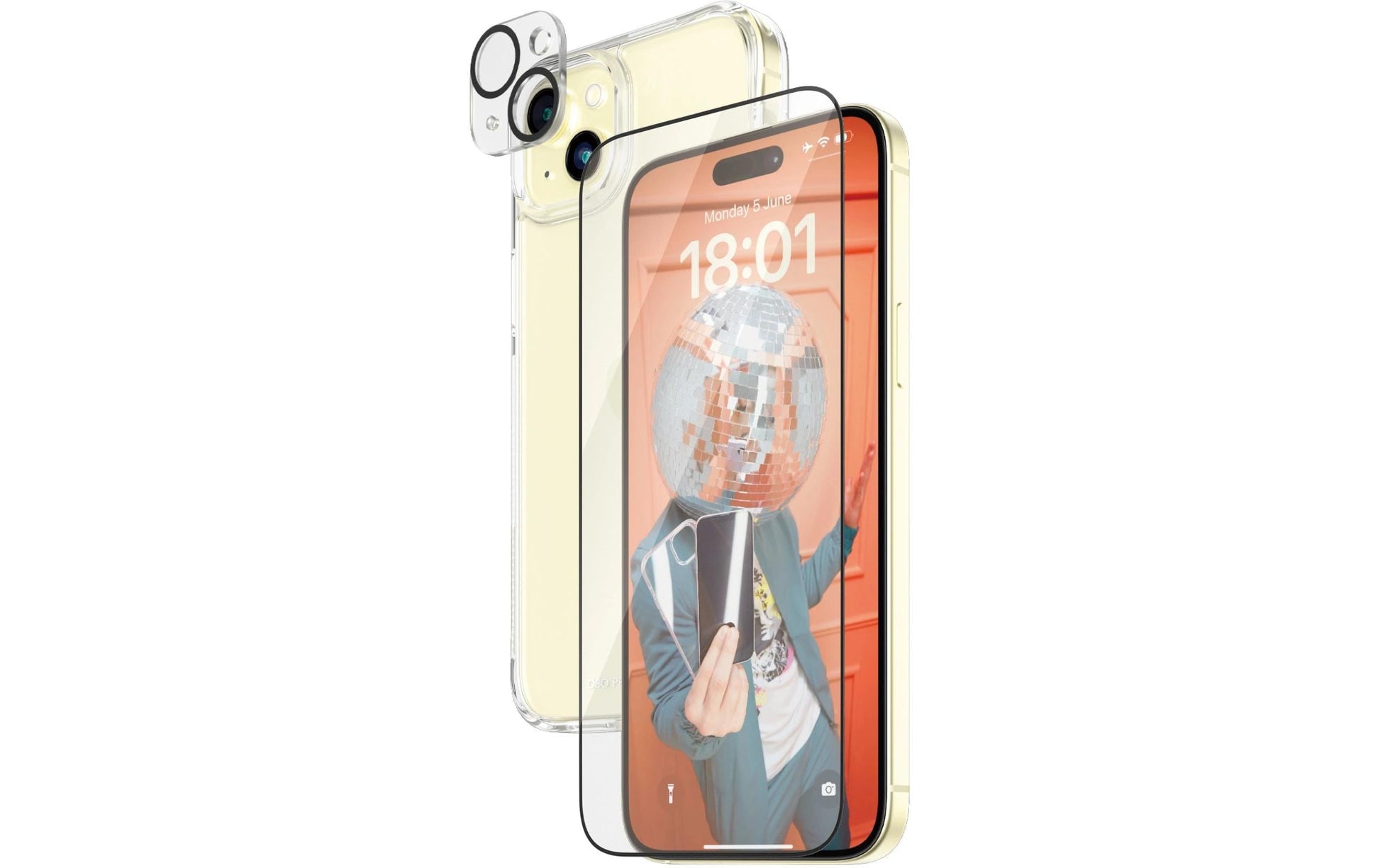 PanzerGlass Schutz-Set 3-in-1 – für Apple iPhone 15 Plus, Hartglas, Folie, Silikon, Transparent