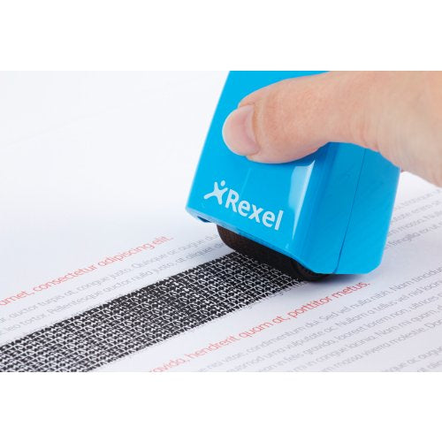 Rexel ID Guard – Tintenrollstempel (Datenmaskierer), Farbe Blau