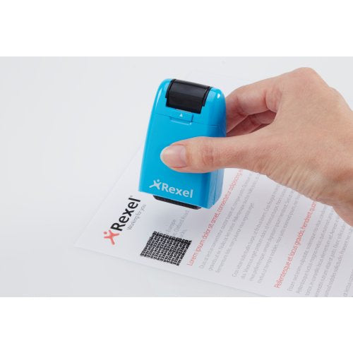 Rexel ID Guard – Tintenrollstempel (Datenmaskierer), Farbe Blau