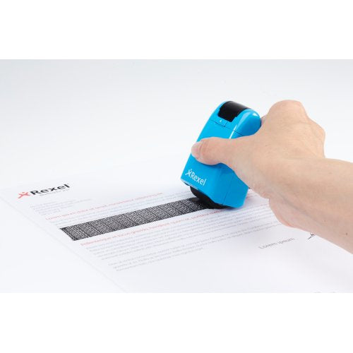 Rexel ID Guard – Tintenrollstempel (Datenmaskierer), Farbe Blau